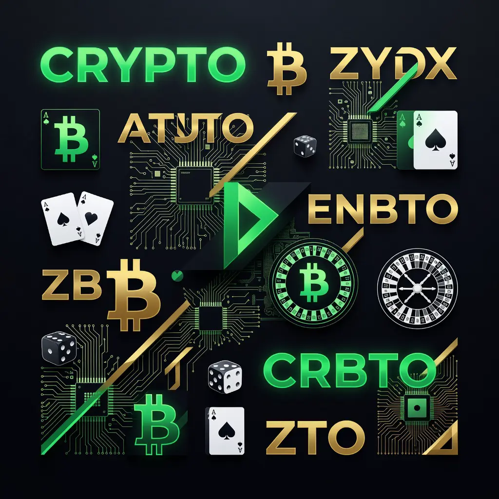 Dark background design mood board featuring neon typography, crypto iconography, and high-contrast color palette representing bitcoin kasino branding aesthetics