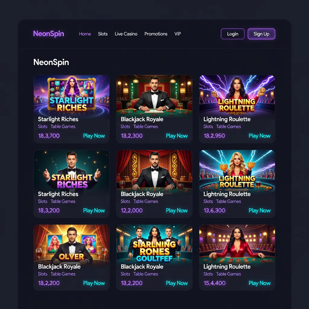 Casino Interface Design Overview Modern online casino interface mockup showing clear navigation, game grid and visual hierarchy in a dark-themed layout