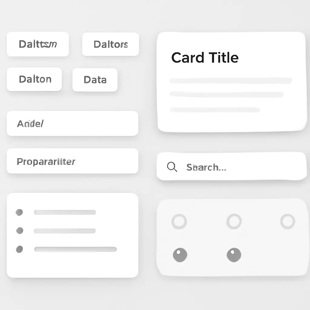 Collection of UI components like buttons and cards laid out