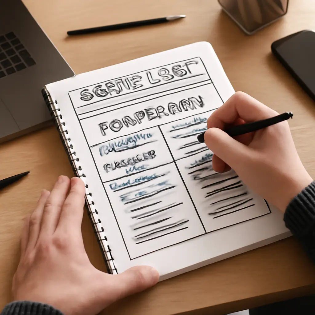 Designer sketching an improved casino rating layout