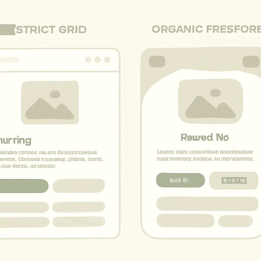 Illustration comparing grid and freeform UI layouts
