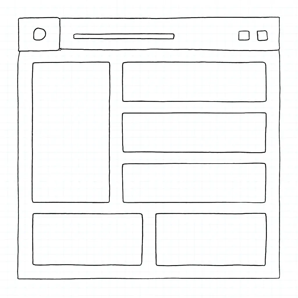 Wireframe demonstrating grid-based layout for a dashboard UI