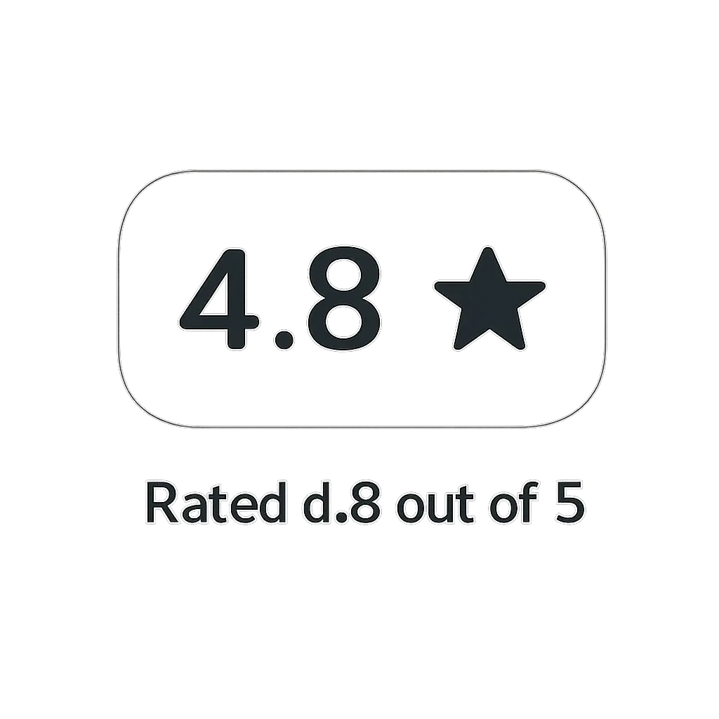 A clean rating badge and microcopy layout for a review card