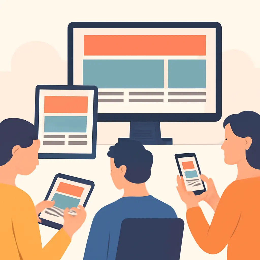 Team viewing responsive layout changes on multiple devices