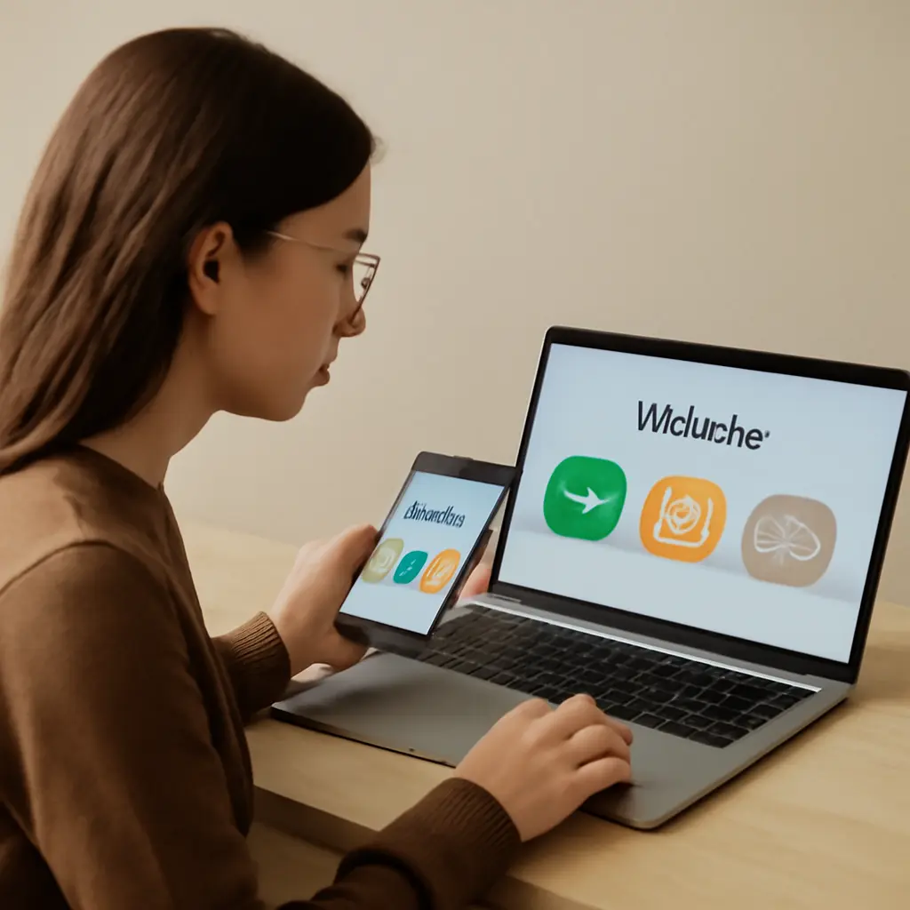Person testing website on mobile and desktop evaluating ratings